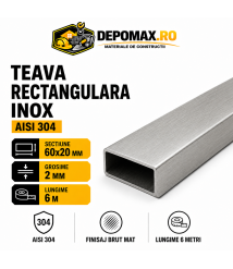 Teava rectangulara inox AISI 304, 60 x 20 x 2 mm, 6 metri